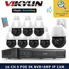 VIKYLIN SmartFind 8POE 16CH NVR 8MP IP Camera Systems 25XZoom Auto Tracking Lot