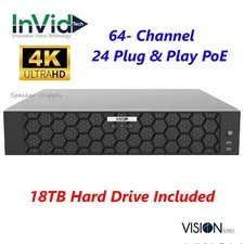 InVid VN4A-64X24/18TB 64 Channel 24 PoE NVR 18TB HDD 4K 384/200 Mbps 4 HD Bays