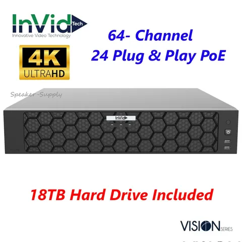 InVid VN4A-64X24/18TB 64 Channel 24 PoE NVR 18TB HDD 4K 384/200 Mbps 4 HD Bays