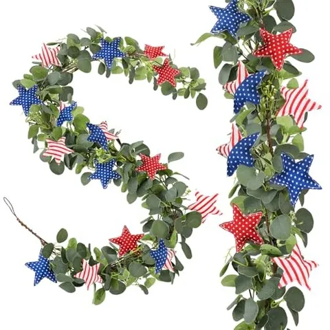 6ft Patriotic Garland 4th of July Patriotic Decor 250th Anniversary Red White