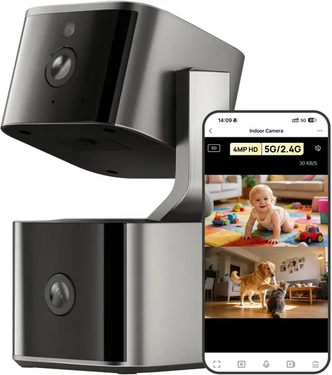 Dual Lens Security Indoor Camera 5G/2.4G Wifi, 2K+2K Pet Smart Camera with Pan T