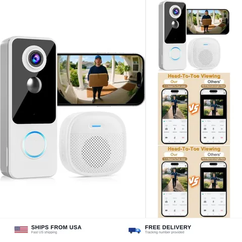 Doorbell Camera Wireless,2K FHD Head-to-Toe Video, no Subscription,Two-Way Ta...