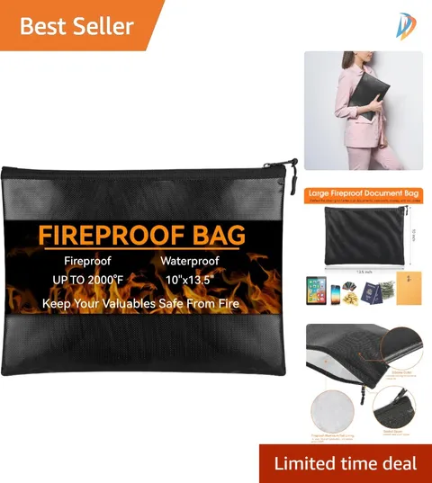 Secure and Stylish Fireproof Bag 10''x13.5'' for Passports & Important Papers