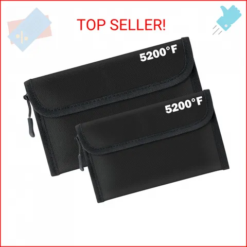 GQIRIL Fireproof Document Money Bag - 2 Pack 5200°F Fire Proof Waterproof Safe P