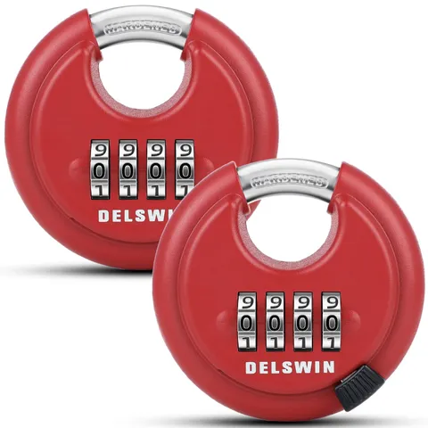 DELSWIN Outdoor Combination Padlock - 4 Digit Heavy Duty Disc Lock with Hardened