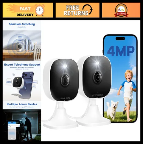 2.5K Indoor/Outdoor Security Cameras, Plug & Play, 2PCS, Pet/Baby Monitor, Cloud