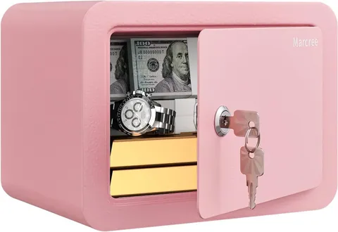 0.23 Cubic Small Safe Box for Home Mini Safes for Kids Pink Safe with Key