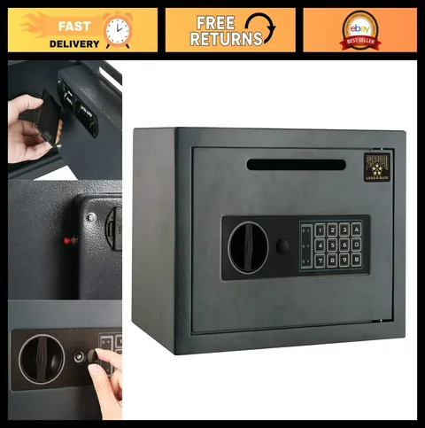 Electronic Safe Deposit Box - Digital Keypad Drop Safe with 2 Manual Override Ke