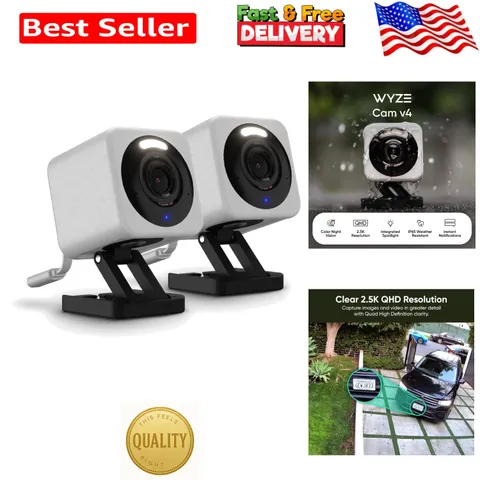 Durable Weatherproof Security Camera - 2.5K QHD, Night Vision & Two-Way Audio