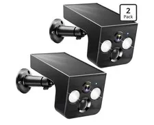 2-Pack Solar Powered 2K Wi-Fi Outdoor Security Cameras IP65 Color Night Vision