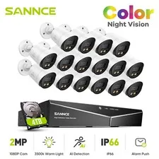 SANNCE 1080P Full Color Night Home Security Camera System 16CH 5IN1 DVR Outdoor