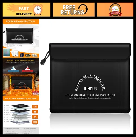 Fireproof Document Bag - 5200℉ Heat Resistant, Waterproof Money Pouch, Large 8-L