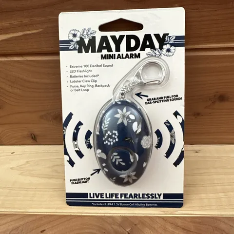 NEW MayDay Mini Alarm Emergency Personal Safety 100 Decibels LED Keyring Blue
