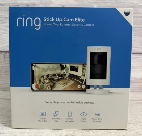Ring Stick Up Cam Elite 1080p HD Indoor/Outdoor Security Camera White POE Talk