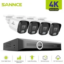 SANNCE 8CH NVR 4K Audio POE IP Security Camera System Color Night AI Detection