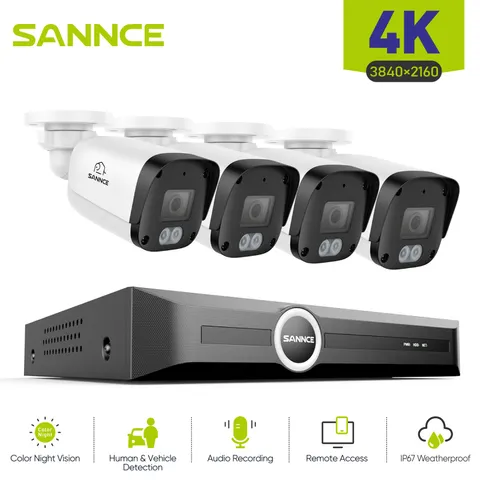 SANNCE 8CH NVR 4K Audio POE IP Security Camera System Color Night AI Detection