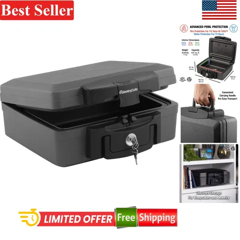 Fireproof Waterproof Safe Lock Box with Key Lock and Carrying Handle for Docu...