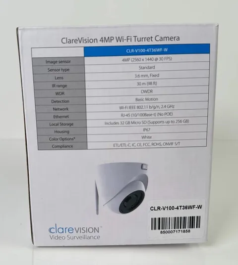 ClareVision Security IP Turret Color Camera W/ 3.6 mm Lens 4MP WDR IR NEW