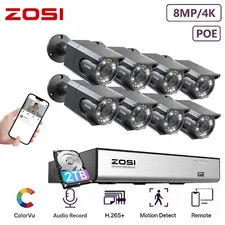 ZOSI 4K PoE Security Camera System Audio Color Night Vision Smart Light Alarm 2T
