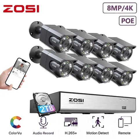 ZOSI 4K PoE Security Camera System Audio Color Night Vision Smart Light Alarm 2T