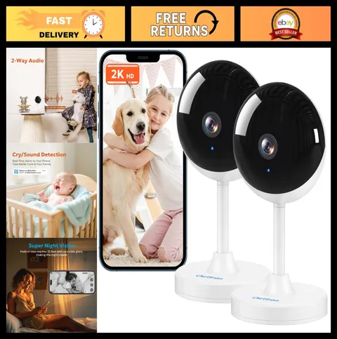 2K Indoor Security Camera - Motion Detection, Night Vision, Pet & Baby Monitor,