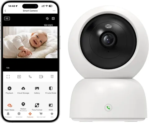 4MP 2K Indoor Security Camera, 360° PTZ Pet Camera with Phone App, Dual-Band Wif