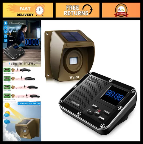 Wireless Solar Driveway Alarm System - 1800ft Motion Sensor Alert, Weatherproof,