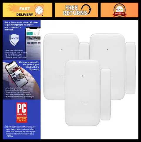 Home Security System Entry Sensors - Window & Door Protection (3-Pack)