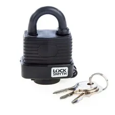 Locksmyth 40mm Weatherproof Padlock 3 Keys Brass Body Steel Shackle L2200016