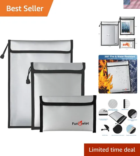 Fireproof Waterproof Money Document Bag, 3Pack Safe Pouch | Fire and Water Re...