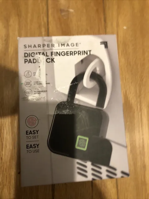 NEW Sharper Image  BLACK DIGITAL FINGERPRINT PADLOCK STORE UP TO 10 Fingerprints
