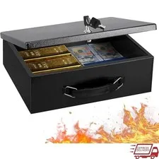 Fireproof Safe Box Portable Key Lock Insulated Document Organizer Security Chest