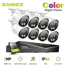 SANNCE 5in1 8CH 5MP DVR HD 1080P Full Color Night Vision Security Camera System