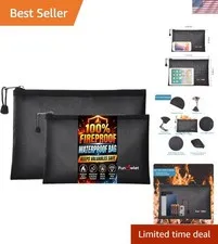 Fireproof Waterproof Money Document Bag, 2Pack Safe Pouch Black | Zipper Bags...