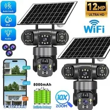3 Lens 12MP Solar Battery Home Security Camera Outdoor Wifi Wireless PTZ CCTV US