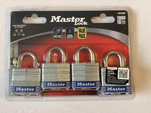 NIB Master Lock 4-Pack of 1 9/16in. EX Series Shrouded Steel Keyed Alike Padlock