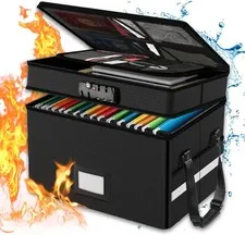 Fireproof Document Box with Lock - Portable 2 Layer File Safe for Home & Office