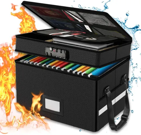 Fireproof Document Box with Lock - Portable 2 Layer File Safe for Home & Office