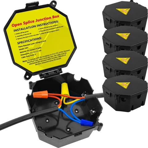 MIARALA Black Open Splice Junction Box (4 Pack), Electrical 4 pack,