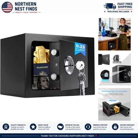 Marcree 0.23 Cub Safe, Small Safe Box with Key, Mini Home Safes for Money, Co...