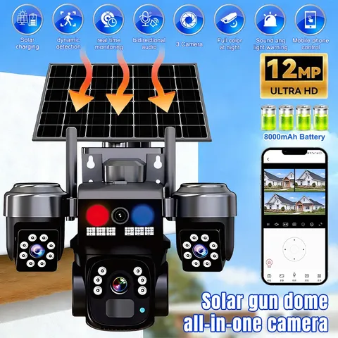 Upgraded 12MP Solar Battery Wireless WiFi Outdoor PTZ Home Security Camera CCTV