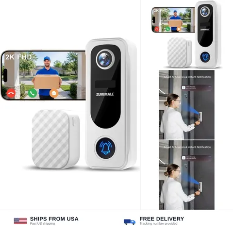 ZUMIMALL 2K Wireless Doorbell Camera No Subscription, Battery Powered | with ...