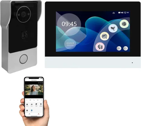 Smart Video Doorbell Intercom System with 7" Touch Screen Monitor, 2MP HD Camera
