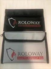 ROLOWAY Security Fireproof Bag 5 x 8 Money Wallet Cash Black Silver Hook & Loop