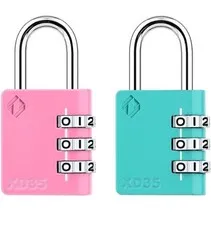 Zarker XD35 Combination Padlock 3-Digit Dial Zinc Alloy Pink & Blue 2-Pack