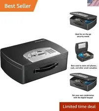 Portable Black Safe Box with Digital Keypad Lock, Small Steel Travel Safe wit...