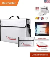 Fireproof Document & Money Bag - Large Silicone Coated, Easy Carry Design