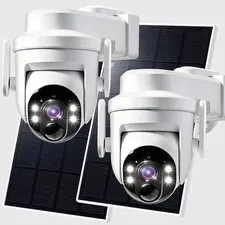 2K Solar Security Wireless Camera Outdoor, 2 Pack 2.4Ghz WiFi Battery Camera,...