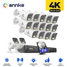 ANNKE 8CH 16CH 12MP NVR PoE 4K Color Night Security Camera System Two Way Audio