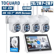 SC37 10CH Wired Security Camera System Outdoor with 500G Hard Drive, 2K 10.1" LC